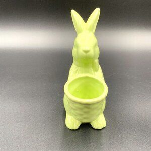 Green Ceramic Easter Bunny Figurine Holding Basket
